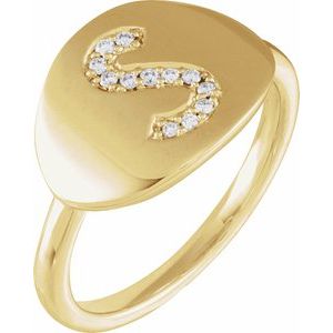 14K Yellow Gold .07 CTW Natural Diamond Initial S Signet Ring