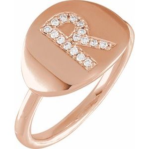 14K Rose Gold 1/10 CTW Natural Diamond Initial R Signet Ring