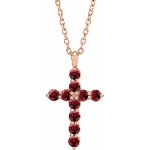 14K Rose Gold Natural Mozambique Garnet Cross 16-18" Necklace