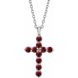 14K White Gold Natural Mozambique Garnet Cross 16-18" Necklace