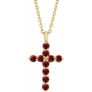 14K Yellow Gold Natural Mozambique Garnet Cross 16-18" Necklace