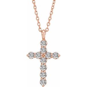 14K Rose Gold 1/3 CTW Natural Diamond Cross 16-18" Necklace