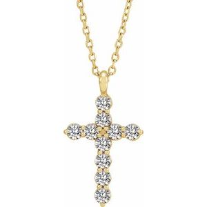 14K Yellow Gold 1/3 CTW Natural Diamond Cross 16-18" Necklace