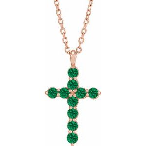 14K Rose Gold Lab-Grown Emerald 16-18" Necklace