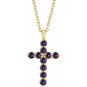 14K Yellow Gold Natural Alexandrite Cross 16-18" Necklace