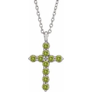 14K White Gold Natural Peridot Cross 16-18" Necklace