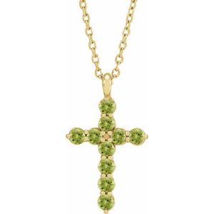14K Yellow Gold Natural Peridot Cross 16-18" Necklace