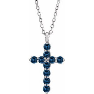 Sterling Silver Natural Blue Sapphire Cross 16-18" Necklace