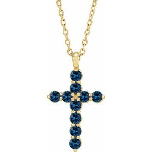14K Yellow Gold Natural Blue Sapphire Cross 16-18" Necklace