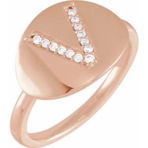 14K Rose Gold .08 CTW Natural Diamond Initial V Signet Ring