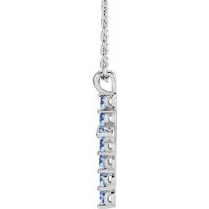 Sterling Silver Natural Aquamarine Cross 16-18" Necklace
