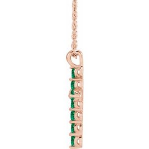 14K Rose Gold Natural Emerald Cross 16-18" Necklace