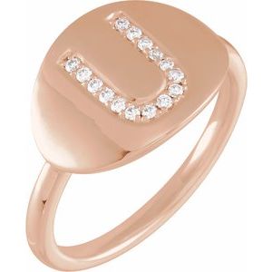 14K Rose Gold 1/10 CTW Natural Diamond Initial U Signet Ring