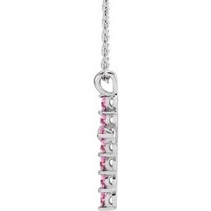 Sterling Silver Natural Pink Tourmaline Cross 16-18" Necklace