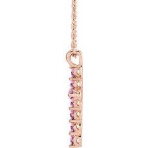 14K Rose Gold Natural Pink Tourmaline Cross 16-18" Necklace