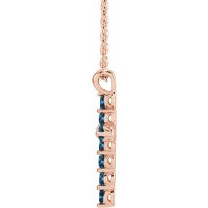 14K Rose Gold Natural Blue Zircon Cross 16-18" Necklace