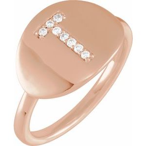 14K Rose Gold .06 CTW Natural Diamond Initial T Signet Ring