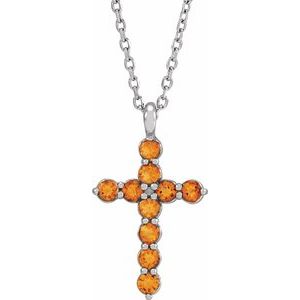Platinum Natural Citrine Cross 16-18" Necklace