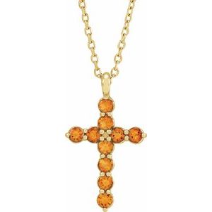 14K Yellow Gold Natural Citrine Cross 16-18" Necklace
