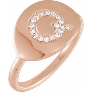 14K Rose Gold 1/10 CTW Natural Diamond Initial Q Signet Ring