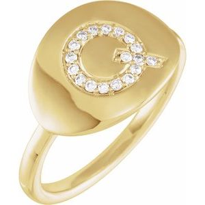 14K Yellow Gold 1/10 CTW Natural Diamond Initial Q Signet Ring