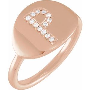 14K Rose Gold .08 CTW Natural Diamond Initial P Signet Ring