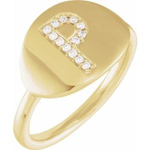 14K Yellow Gold .08 CTW Natural Diamond Initial P Signet Ring