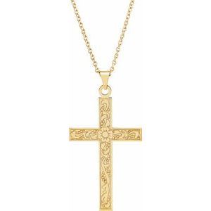 14K Yellow Gold 49.4x25 mm Cross 18" Necklace