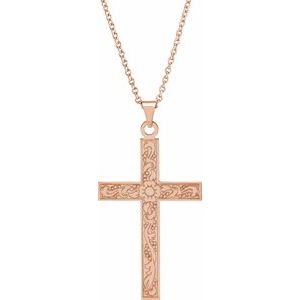 14K Rose Gold 49.1x25 mm Cross 18" Necklace