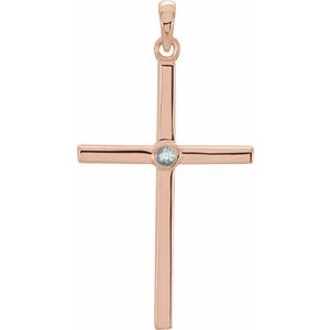 14K Rose Gold Natural Aquamarine Cross Pendant