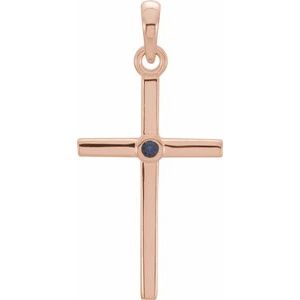 14K Rose Gold Natural Blue Sapphire Cross Pendant
