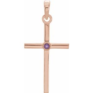 14K Rose Gold Natural Amethyst Cross Pendant