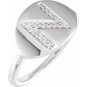 14K White Gold 1/10 CTW Natural Diamond Initial N Signet Ring