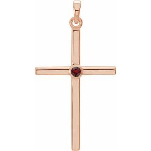 14K Rose Gold Natural Mozambique Garnet Cross Pendant