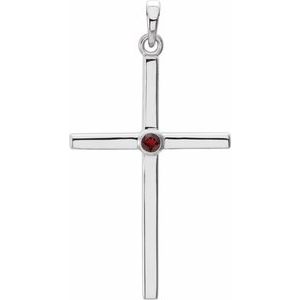 14K White Gold Natural Mozambique Garnet Cross Pendant
