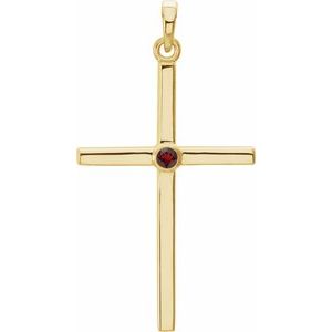 14K Yellow Gold Natural Mozambique Garnet Cross Pendant