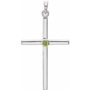 14K White Gold Natural Peridot Cross Pendant