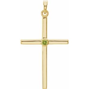 14K Yellow Gold Natural Peridot Cross Pendant