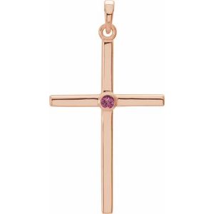14K Rose Gold Natural Pink Tourmaline Cross Pendant
