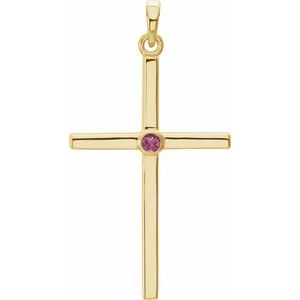 14K Yellow Gold Natural Pink Tourmaline Cross Pendant