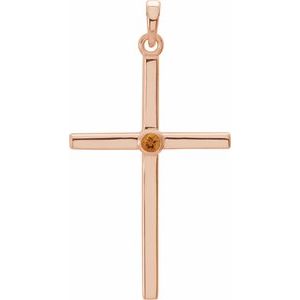 14K Rose Gold Natural Citrine Cross Pendant