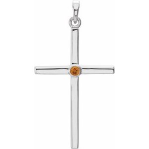 14K White Gold Natural Citrine Cross Pendant