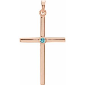 14K Rose Gold Natural Blue Zircon Cross Pendant