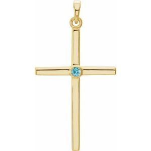 14K Yellow Gold Natural Blue Zircon Cross Pendant