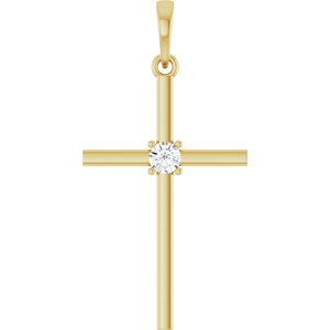14K Yellow Gold 1/10 CT Natural Diamond Cross Pendant
