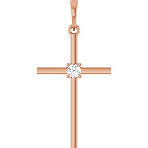 14K Rose Gold 1/10 CT Natural Diamond Cross Pendant
