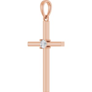 14K Rose Gold 1/10 CT Natural Diamond Cross Pendant