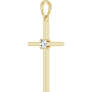 14K Yellow Gold 1/10 CT Natural Diamond Cross Pendant