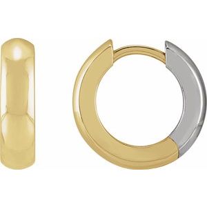 14K Yellow/White Gold Hinged 14.25 mm Hoop Earrings