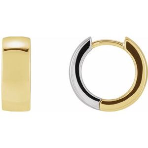 14K Yellow/White Gold 14 mm Hinged Hoop Earrings